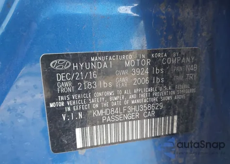 2017 Hyundai Elantra Limited z USA, uszkodzony, nr VIN KMHD84LF3HU358629